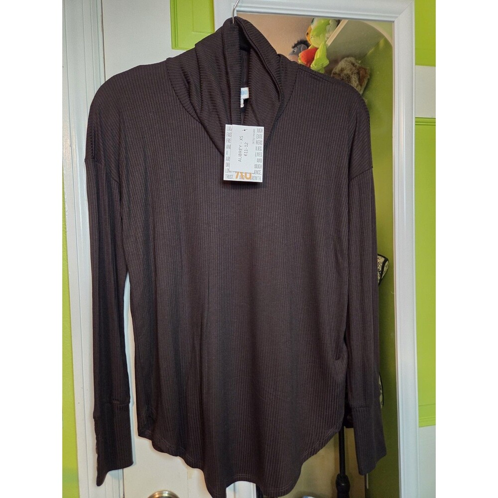 Lularoe Aubrey SOLID‎ BROWN Womens Shirt Size XS NWT Button Detail on Sleeves